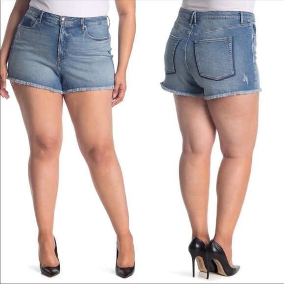 Good American Blue Cut Off Jean Denim Frayed Shorts 18 - Picture 1 of 12